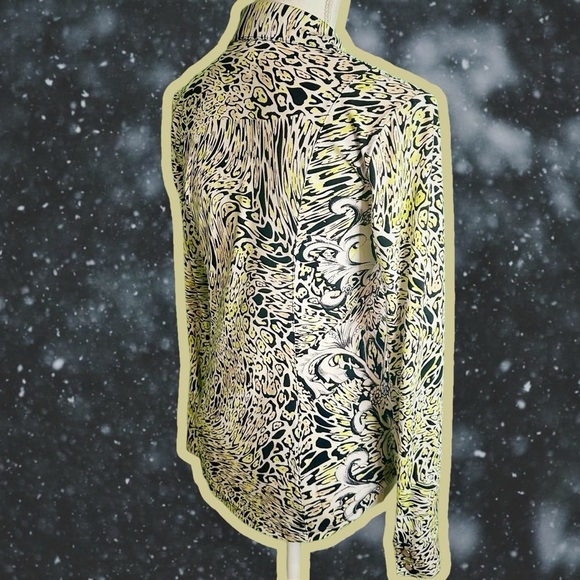 Caché Vintage Y2K Chartreuse / Lime Green Leopard & Brocade Button Down Top XS - Picture 8 of 10